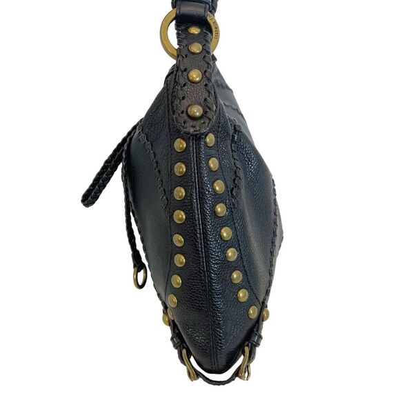 Isabella Fiore Like New Whipstitch Large Black Leather Bag Studs Boho Grunge - Picture 2 of 8